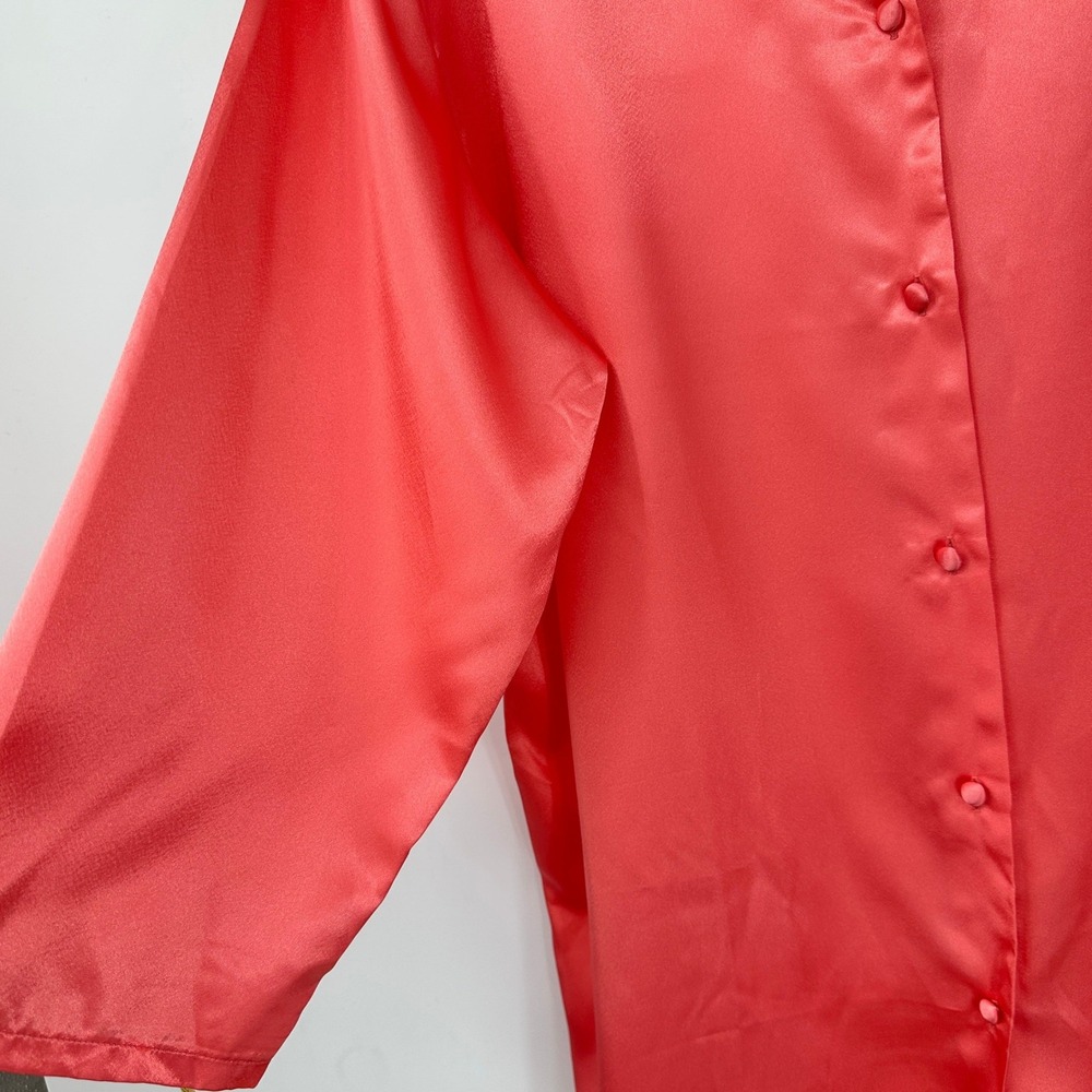 Nordstrom Lingerie Satin Sleep Shirt XL Coral Button Front Lounge Tunic NWT - Picture 6 of 9